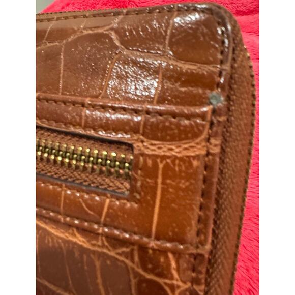 Anne Klein Women’s Wallet Brown Croc Embossed Faux Leather Zip Around - Picture 8 of 12
